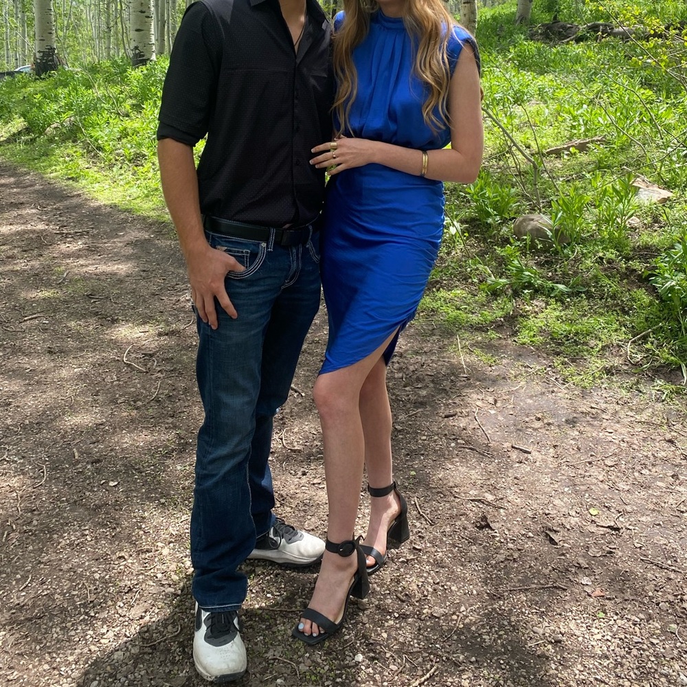 Satin blue cocktail dress, perfect condition!